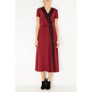 Jenni Kayne Silk Lace Short Sleeve Wrap Dress Red Womens Size M Valentines Day